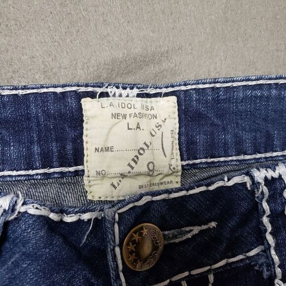 L.A. IDOL Thick Stitching Bling SKINNY JEANS sz 9 / 31 CRYSTAL STUDS Flap pocket - Picture 10 of 16